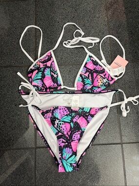 Juicy Couture Pink & Turquoise Butterfly Print Triangle Bikini